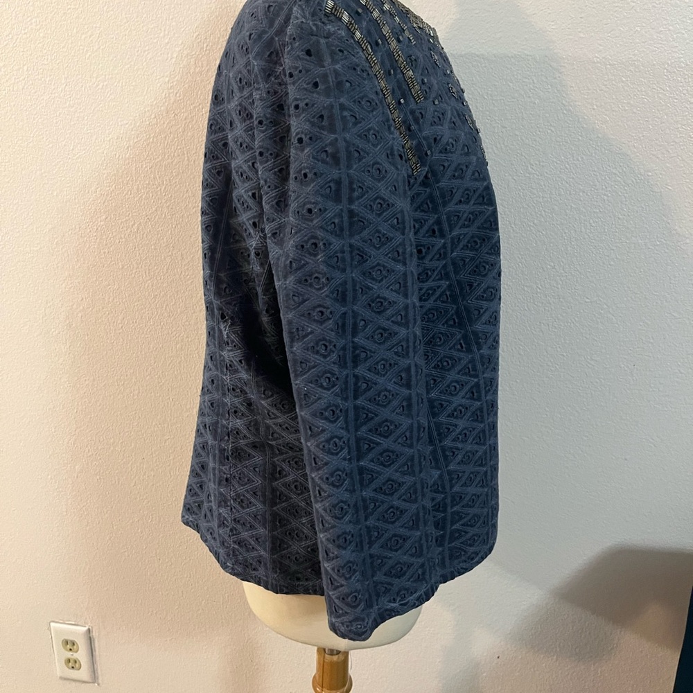 Blue Embroidered Open Jacket - Picture 4 of 10
